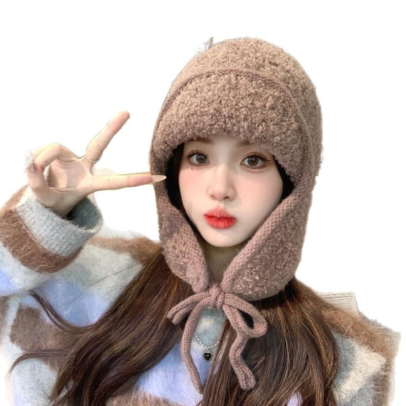 Autumn And Winter Haze Blue Knitted Hat Women'S Cold Protection And Warmth Korean Version Versatile Face Small Ear Protection Pullover Hat