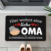 German Oma Welcome Mat - "Here Lives a Loving Grandma" Black Humorous Doormat with Hearts, Machine Washable Flannel Entrance Rug