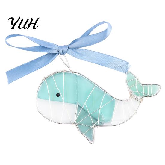 Seaside Theme Home Ornaments Handmade Sea Glass Ocean Ornaments, 2D Wire Wrapped Coastal Christmas Tree Decoration, Beach House Interior Accessories