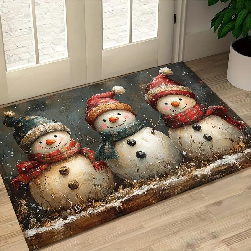 Christmas Snowman Welcome Doormat Durable Non-Slip Indoor/Outdoor Mat Entrance Hallway Home Atmosphere Decorative Rug