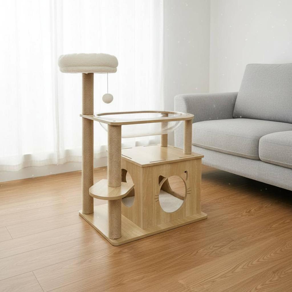 Wood Feline Climbing Structure Stable Base Multi Levels