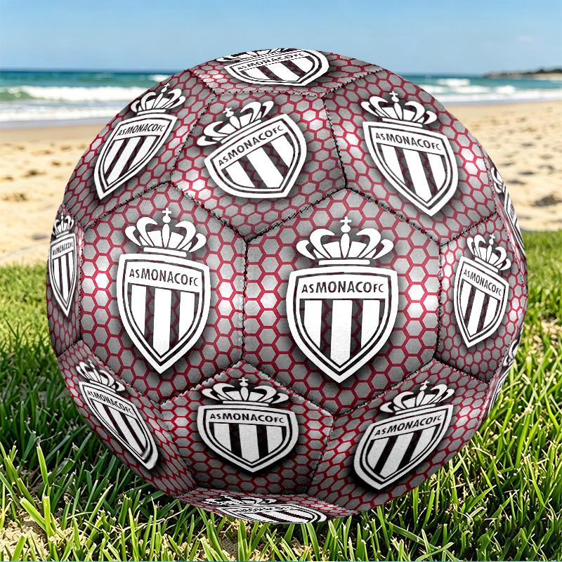 AS Monaco Print Size 5 Soccer Ball, PU Wear Resistant Football for Match Training and Daily Practice, Birthday Gift for Soccer Fans
