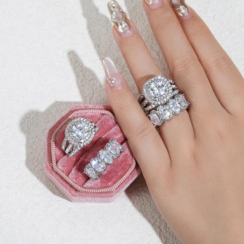 

CAOSHI Cubic Zirconia 2Pcs Per Set Rings for Women Pink/White/Green/Black Color Gorgeous Wedding Accessories Eternity Jewelry 5