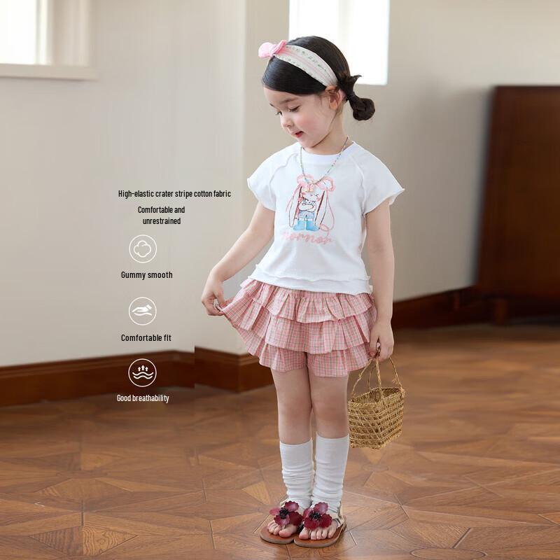 LUSON Girls' Sweet Round Neck Short Sleeve T-shirt