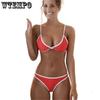 WTEMPO Sexy Summer Women Two Pieces Bikini Set Solid Padded Push Up Swimwear Swimsuit
