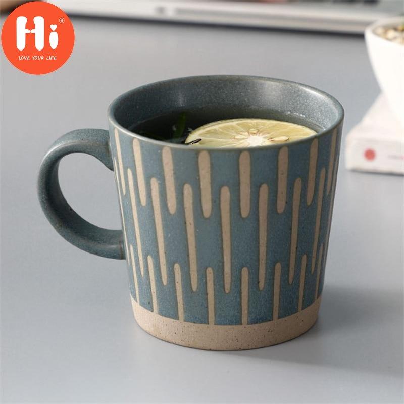 Hi Nordic Ceramic Retro Coffee Mug Simple Office Tea Cup Coarse Pottery Handmade Breakfast Milk Mug Couple Drinkware