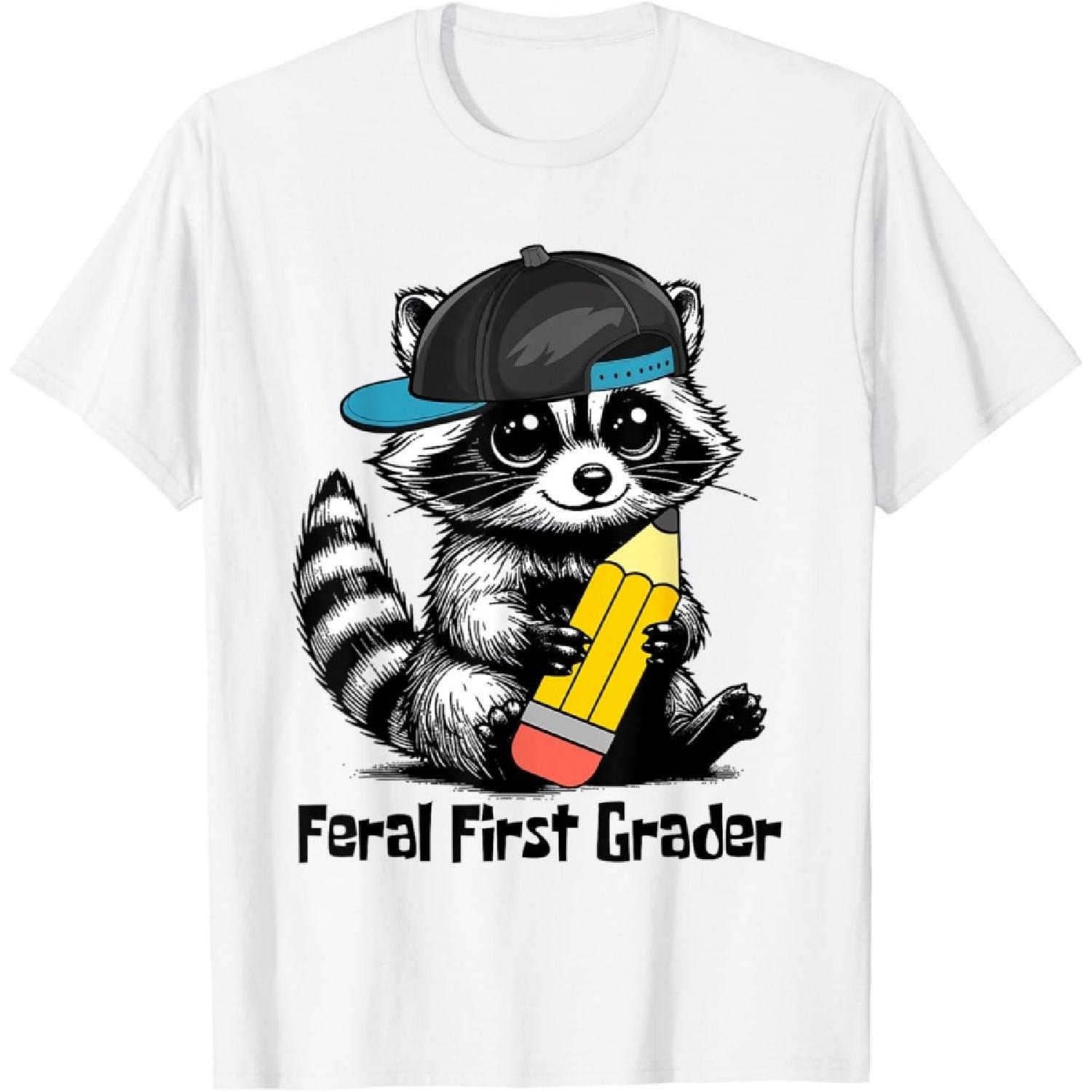 

Feral First Grader Funny Raccoon First Day of School Boys T-Shirt XXXXXL білий
