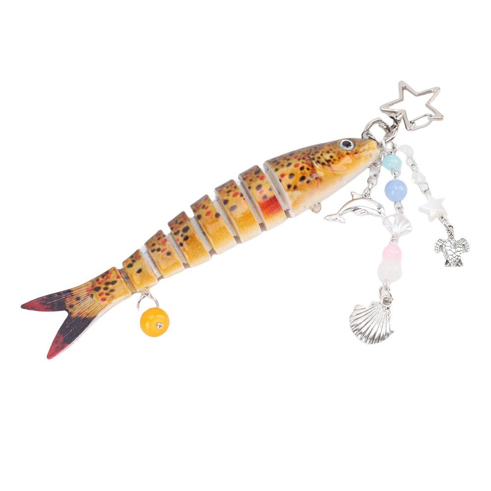 Spotted Yellow Fish Keychain ABS Articulated Fish Keychain Cute Fishing Bait Keychain For Bag