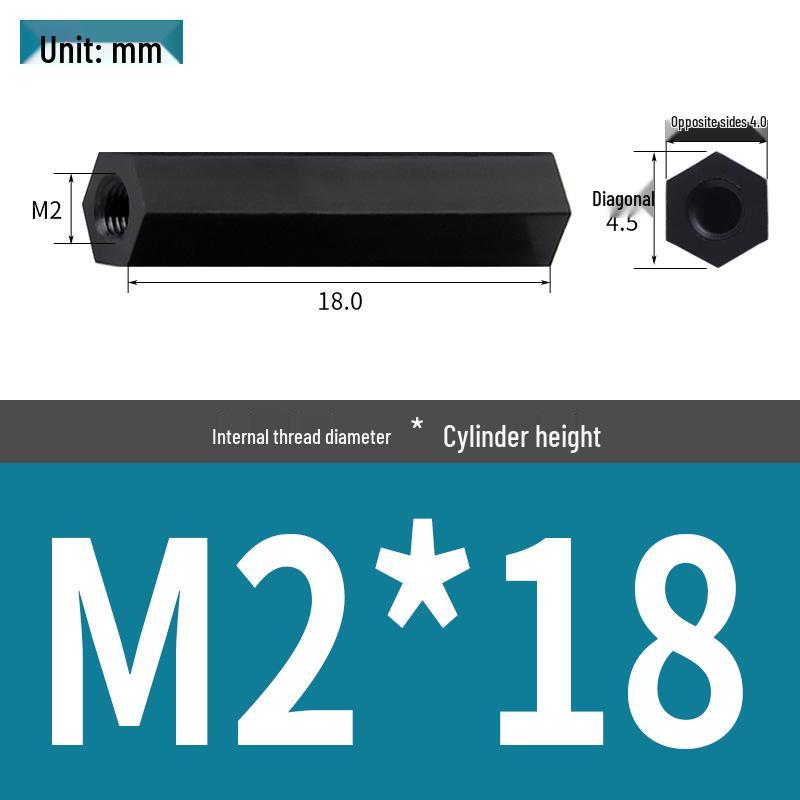 Black & White M2 Nylon Hexagonal Double-Through Standoff Spacer for PC Board Support