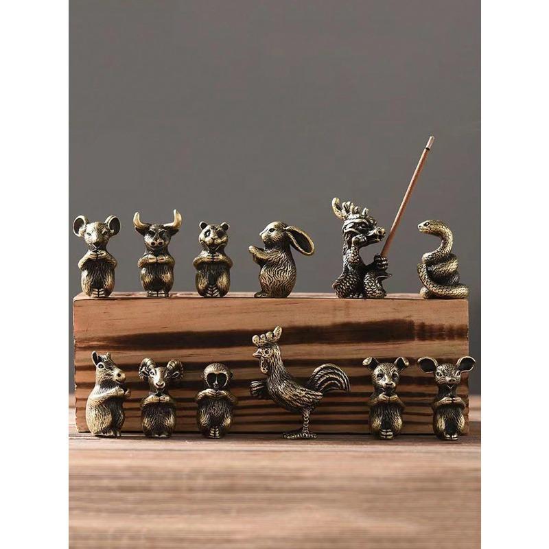 Chinese Zodiac Incense Holder, Vintage Alloy Incense Burner for Ox, Horse, Pig, Chicken, Rat, Dog, Snake, Dragon, Monkey, Sheep, Tiger, Rabbit, Turtle