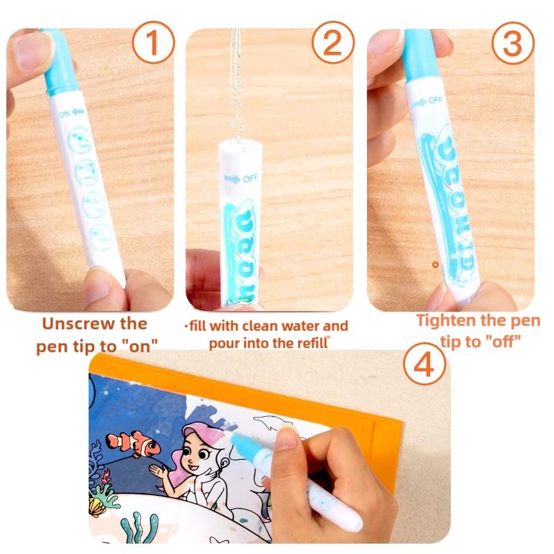 Magisches Malbuch mit Wasser 2-in-1 DIY Hand-on Puzzle Wiederverwendbare Szenenaufkleber Pädagogisches Lernen Kognitionsspielzeug für Kinder Geschenk