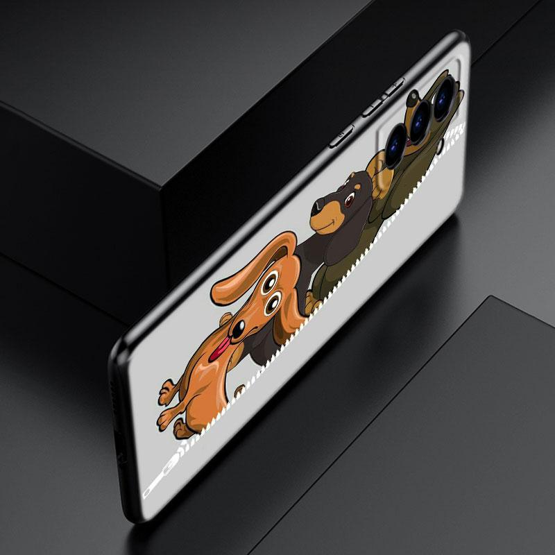 Cute cartoon Dachshund Dog Phone Case For Samsung Galaxy S22 Pro S21 S20 Ultra FE S10 Lite 5G S10E S9 S8 Plus Soft Black Cover