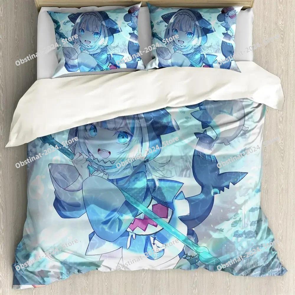 Anime Hololive EN Gawr Gura Bedding Set Printed Bed Set Duvet Cover Sheet Pillowcase Bed Soft Quilt Cover Full Queen King Size