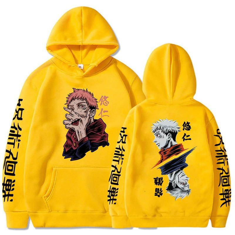 

Jujutsu Kaisen Itadori Yuji Leisure Plus size student hoodie cross-grade fleece hooded sweatshirt Double-sided Graphic print XXXL жёлтый