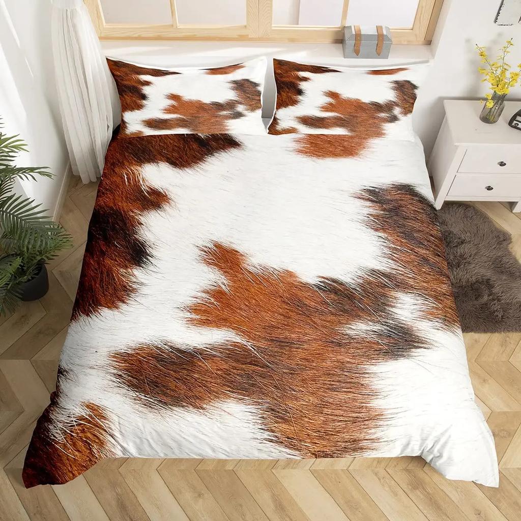 Cowhide Bedding Set Patchwork Cow Print Comforter Cover Farm Animal Duvet Cover Western Cowboy Farmhouse Polyester Quilt Cover