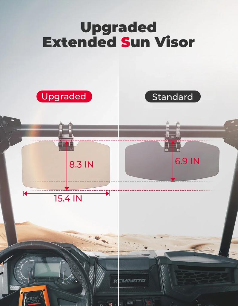 KEMIMOTO UTV Sun Visor Oversized Upgraded Fit 1.5-2 in Roll Bars Compatible with Polaris RZR 800 900 1000 For Can-Am Maverick X3