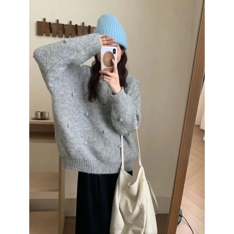 New Autumn and Winter Knitted Pullover Women's Retro Soft Waxy Gentle Diamond Lazy Loose Versatile Knitted Sweater