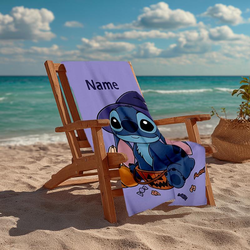 Custom Name Ultra-Soft Beach Towel with Stitch Theme,Ideal for Pool - Camping, Diving - Perfect Travel Essential, Vibrant Beach Towel.