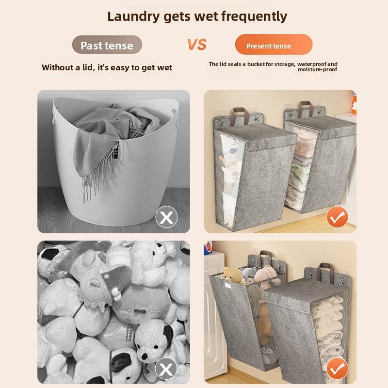 Modern Foldable Wallmounted Laundry Basket With Handles For Bedroom And Bathroom Use