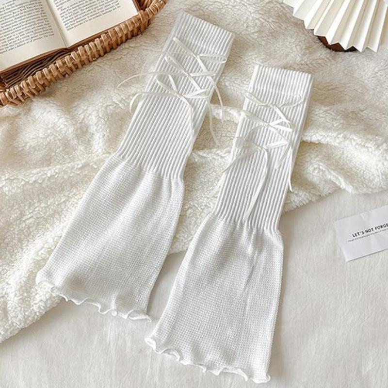 Women's White Slouchy Leg Warmers Summer Thin Socks Y2K Spice Girl JK Style Sweet and Lovely with Bowknot for Matching with Oxford Shoes