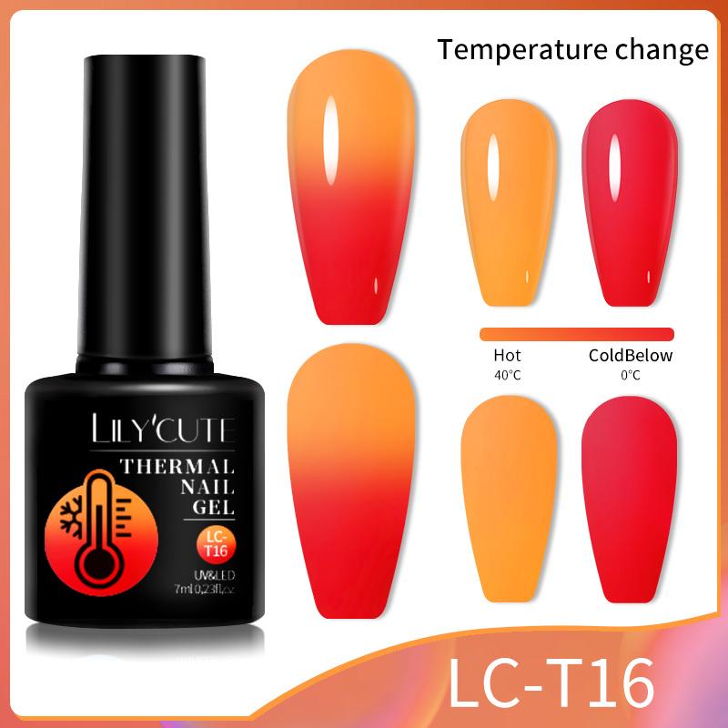 LILYCUTE 7ml Thermal Gel Nail Polish 3 Layers Temperature Shiny Color Changing Semi Permanent Soak Off UV Gel Polish Varnish Base Top Gel Nail Art DIY