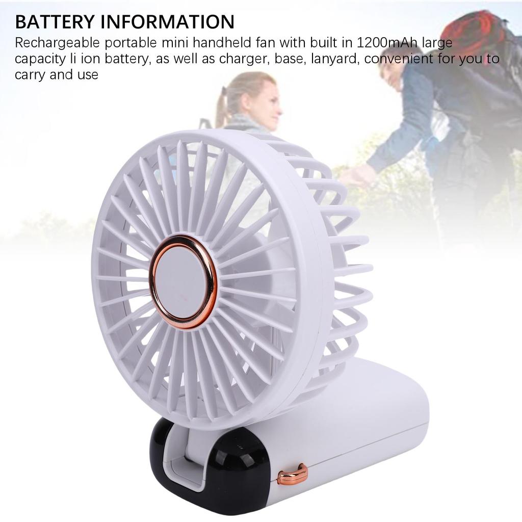 Portable Mini Handheld Fan Rechargeable 5 Speed Adjustment Compact Lightweight for Outdoor Desk Use with Base White