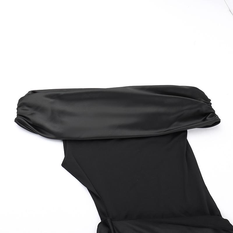 European and American One Shoulder Mesh Ribbon Slim Fit Dress