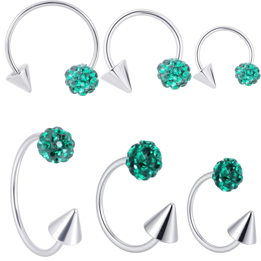 Shamballa Kristal Toplu ve Konik Uçlu C Şekilli Titanyum Barbell - Parlak At Nalı Dudak ve Burun Halkası Piercing