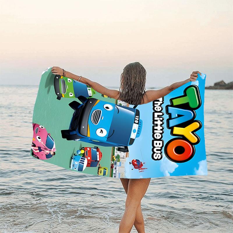 1pc Tayo The Little Bus2 Beach Towel, Beach and Seaside Swimming Pool Equipment, Fashion Pattern, Rectangular, Travel Essentials