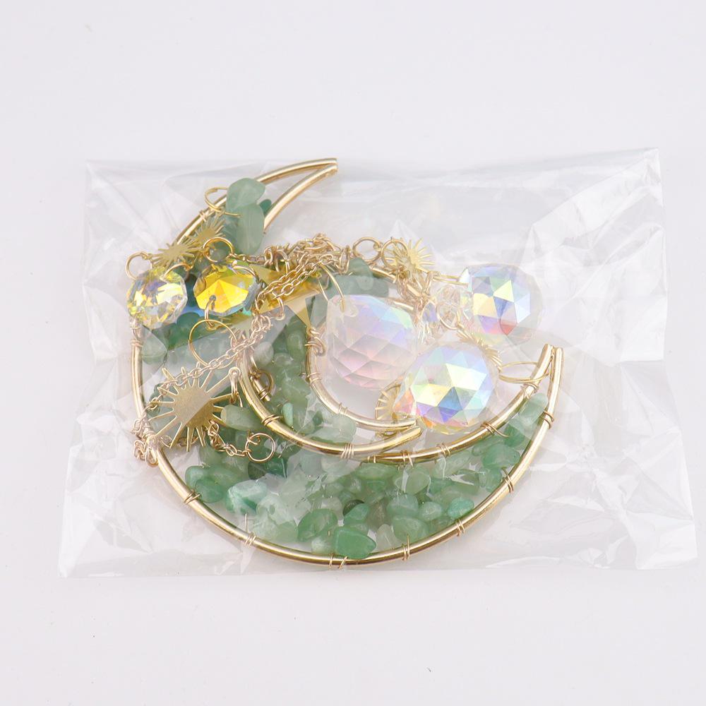Natural Crystal Moon Pendant Sun Catcher Wind Chime for Home and Garden Decoration