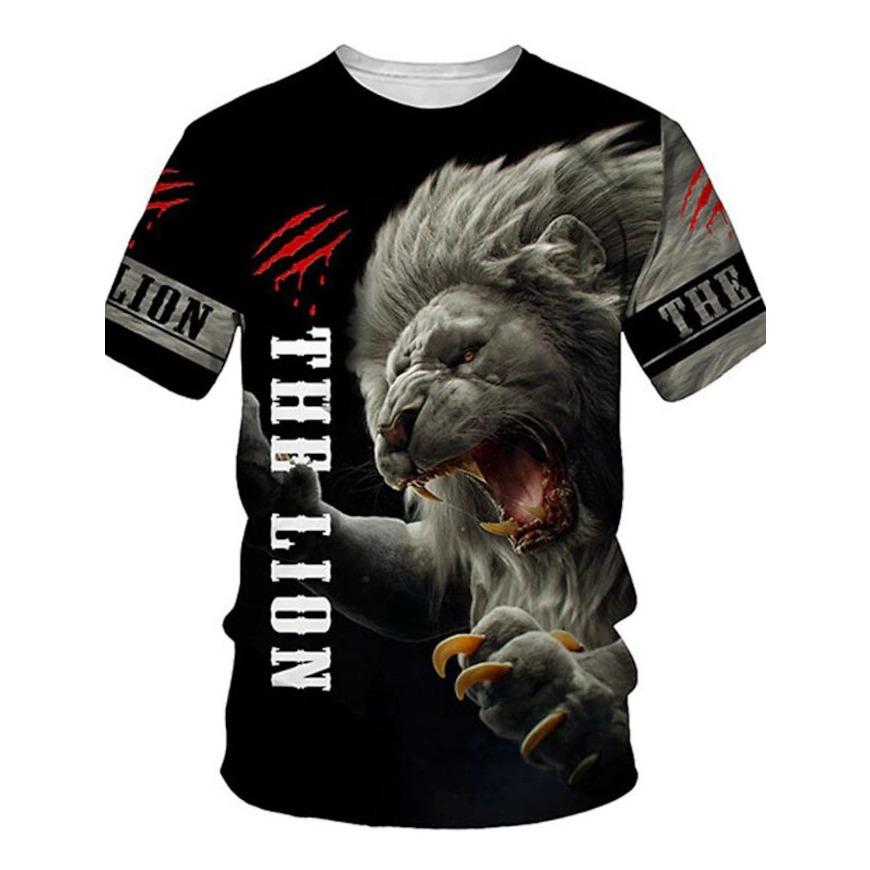 Men's Gender-Neutral T-Shirt 3D Printed Lion Round Neck Casual Short Sleeve Top Street Wea Men's T-Shirt Oversized T-Shirt