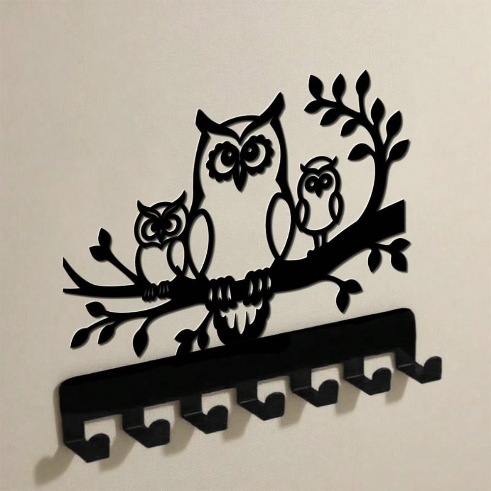 Owl Shaped Metal Key Hanger Wall Mount 7 Hooks Durable Rustproof Home Storage