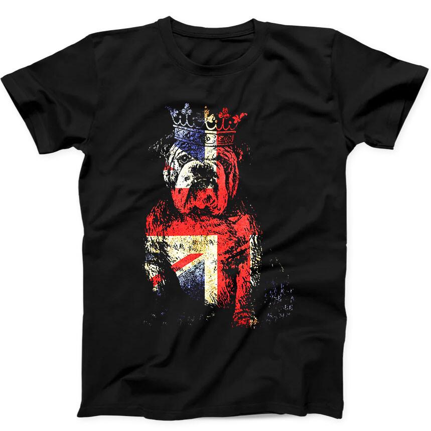 

Buldog British Dog Union Jack Flag England Crown King Gift Black T Shirt 65 4XL