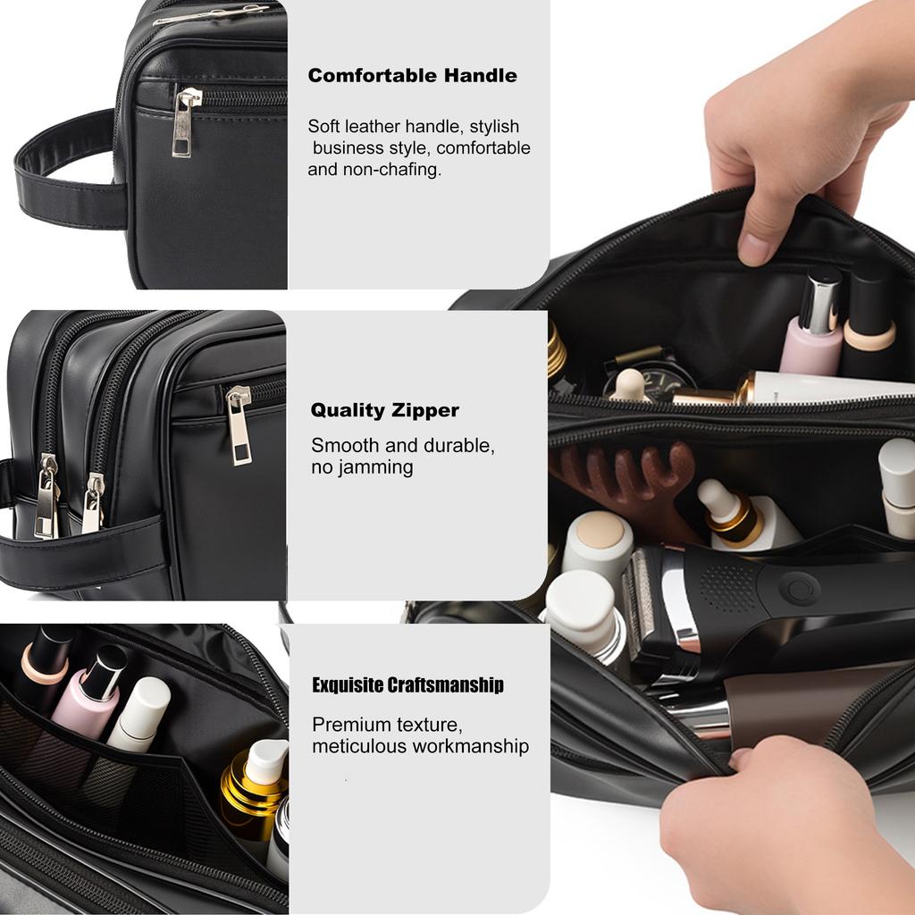 Herren-Kulturtasche aus Leder für Reisen und Geschäftsreisen, tragbare Kosmetiktasche mit großer Kapazität und mehreren Taschen, handliche Kulturtasche aus Leder