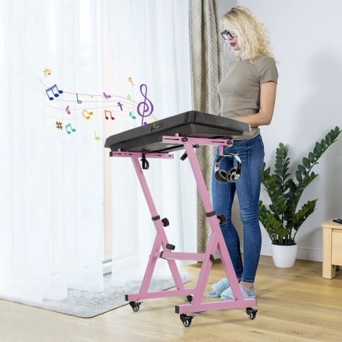 Rxakudedo Z-Shaped Keyboard Stand with Casters, Adjustable Slide Rails, Easy Operation (Z-Light Pink)