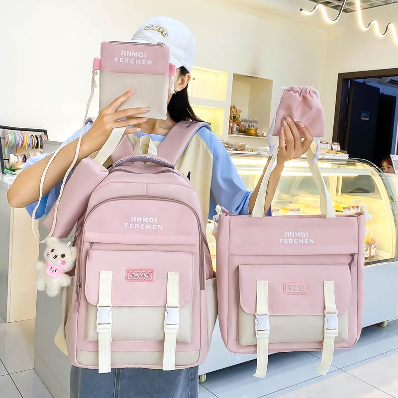 Schulranzen Mehrteiliges Set Kontrastfarbe Unisex High School Schüler Große Kapazität Campus Rucksack