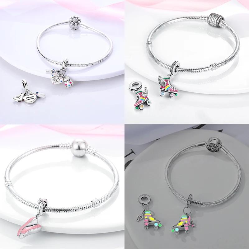 Copper Red High-Heeled Shoes Perfume Charms Fit Originalbracelet Charm Bead Necklace Diy Female Jewelry