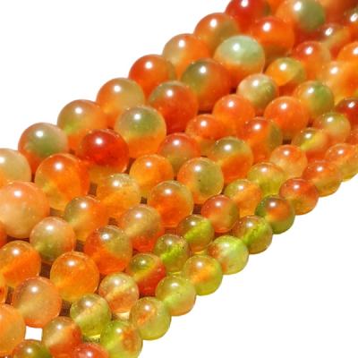 Orange Kalcedon Flytande Grön Jader Natursten 15" Lösa Mellanläggspärlor 4/6/8/10/12mm för Smyckestillverkning DIY Armband Berlocker Tillbehör