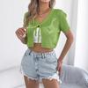 2026 Summer Solid Color Love Hollow Lace-up Short-sleeved Women's Knitted Sweater Open-button Cardigan