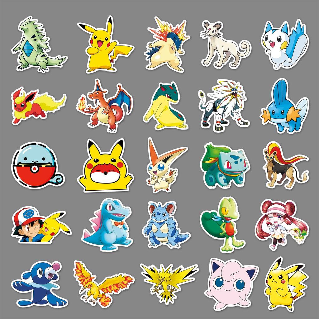 50 Cartoon Pokemon Graffiti Stickers for Laptop, Suitcase, or Car