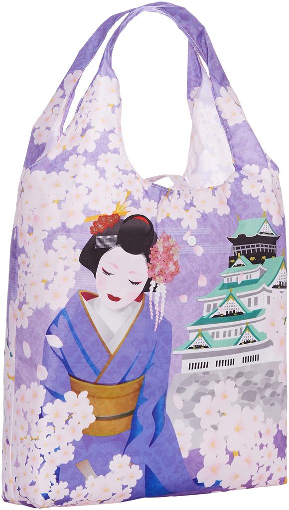 Nor Corporation Eco Japanese with Storage Maiko X Osaka Castle H X W X D Blue Bag, Pattern, Foldable, Pouch, Design, ECZ-7-01, 50.0 39.0 9.0 Cm,