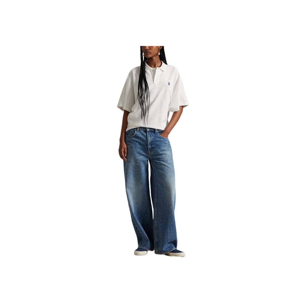Polo Ralph Lauren Loose Fit Ribbed Embroidered Pony Polo Shirt Women Tops 211A96270-001