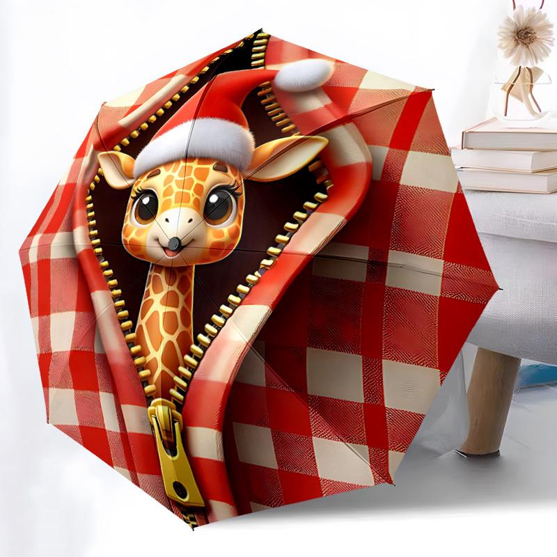 1pc Giraffe Plaid Automatic Folding Umbrella   Compact 8 Rib Design, Durable Iron Frame for Travel, Outdoor,  A0920087