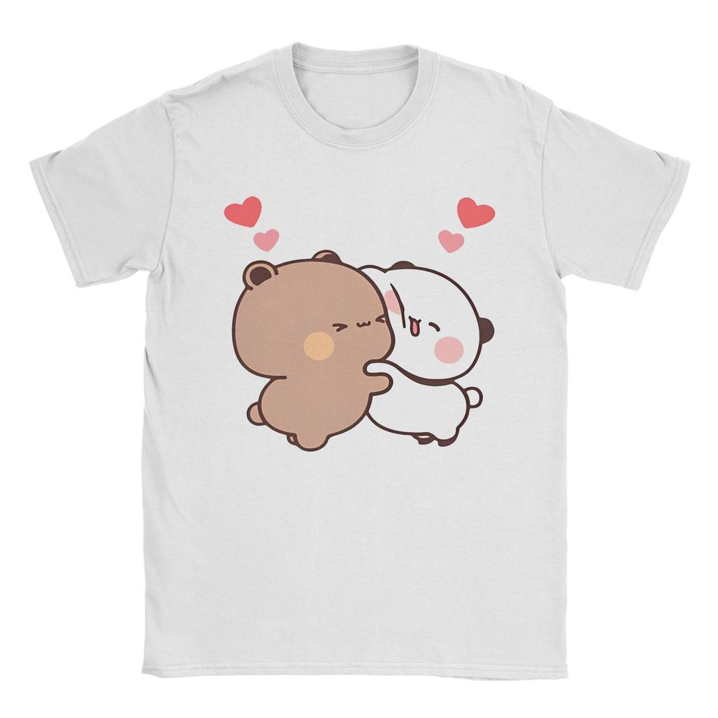 Druck Panda und Bär Bubu Dudu T-Shirt Damen Unisex Baumwolle Kurzarm Rundhals Paar Sommer Oberteile