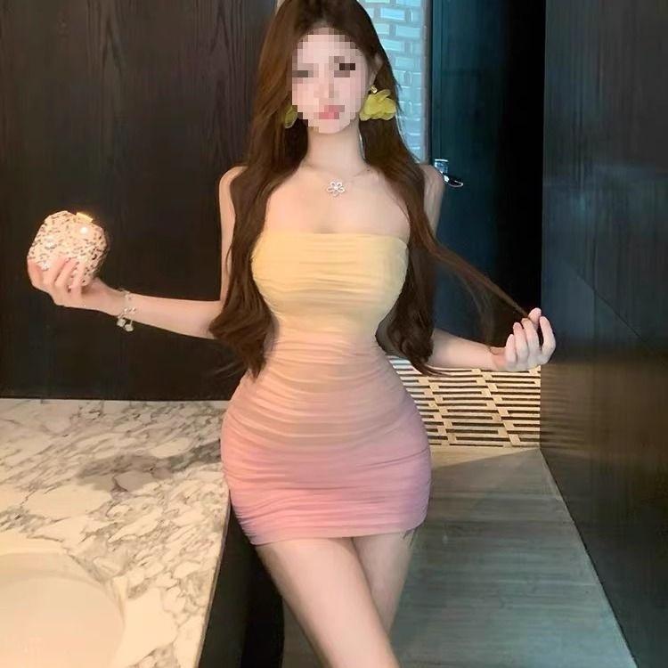 Pure Desire Atmosphere Tube Top Dress Women's Summer New Tight Sexy Gradual Change Hip Gradual Change Short Skirt