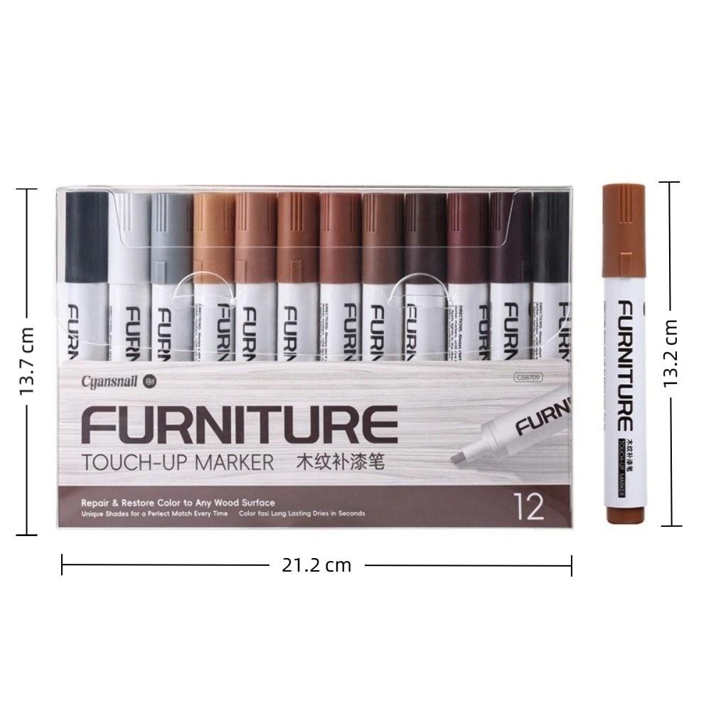 12pcs/set Waterproof Wood Furniture Repair Pen Smooth Color Touch-Up Wood Grain Touch-Up Pen Exposed White Edge Scratches Chips
