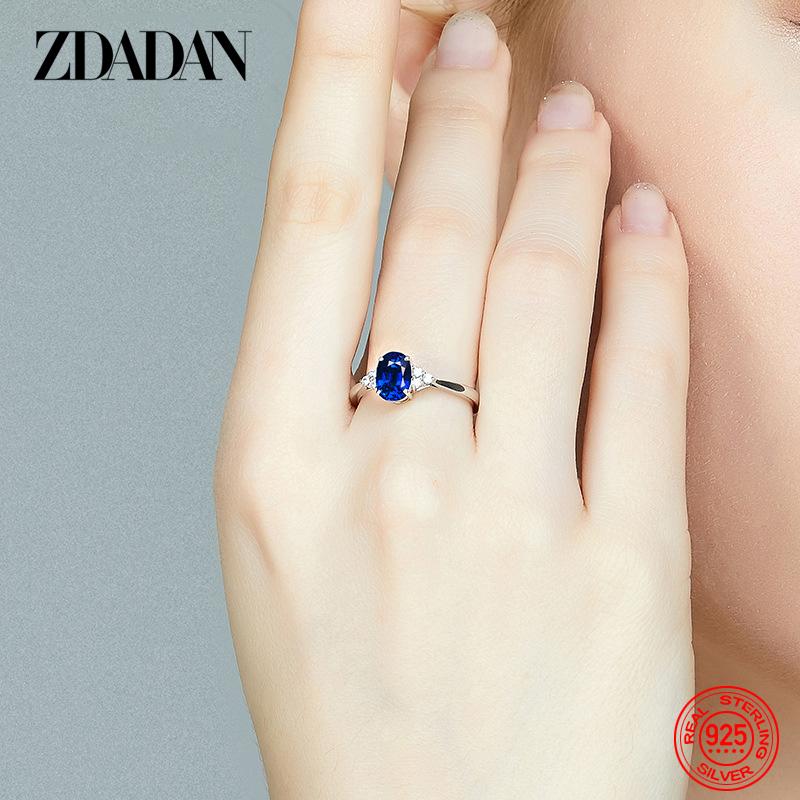 925 Silver Round Sapphire Ring for Women Fashion Wedding Jewelry