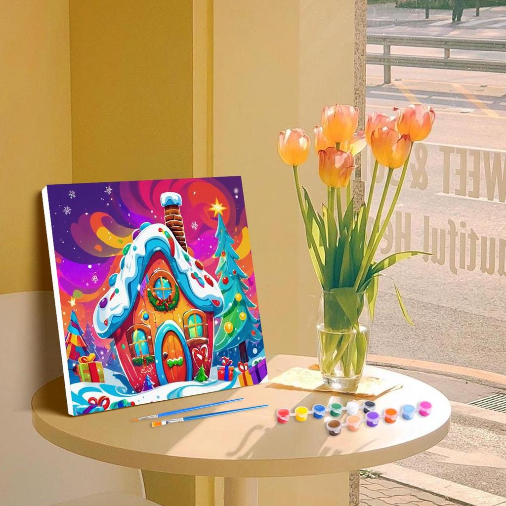 RUOPOTY Christmas Snowhouse Framed Paint By Numbers Kit For Beginner Starter Kits Acrylic Paint Canvas Drawings For Adults Picture On Numbers For Home