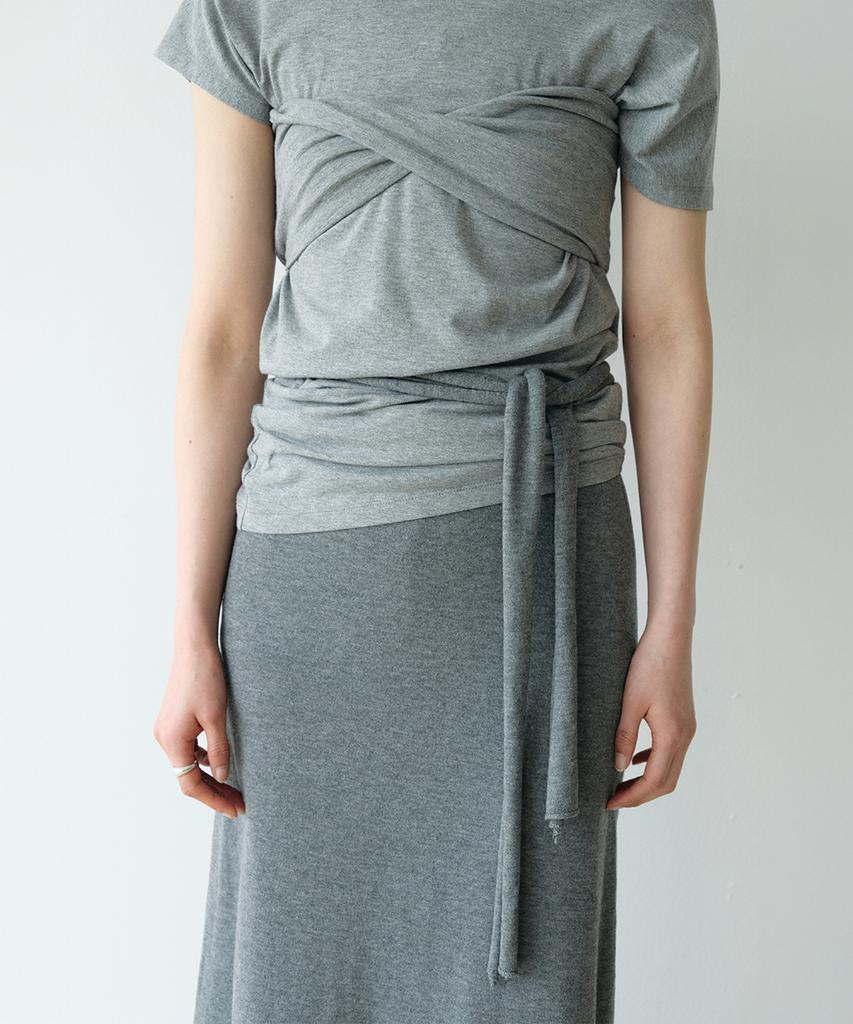 Loutaideu Tube Top Off-Shoulder T-Shirt Set Up [Grey]