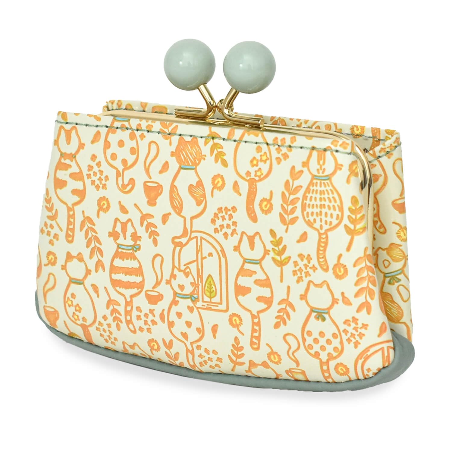 

Aori Purse Purse Coin Coin Cat Genuine Leather [Yuzen Bunko] Wallet, Wallet, Women s Wallet, Purse, Case, Card, CatTime, Pattern, (Orange) помаранчевий